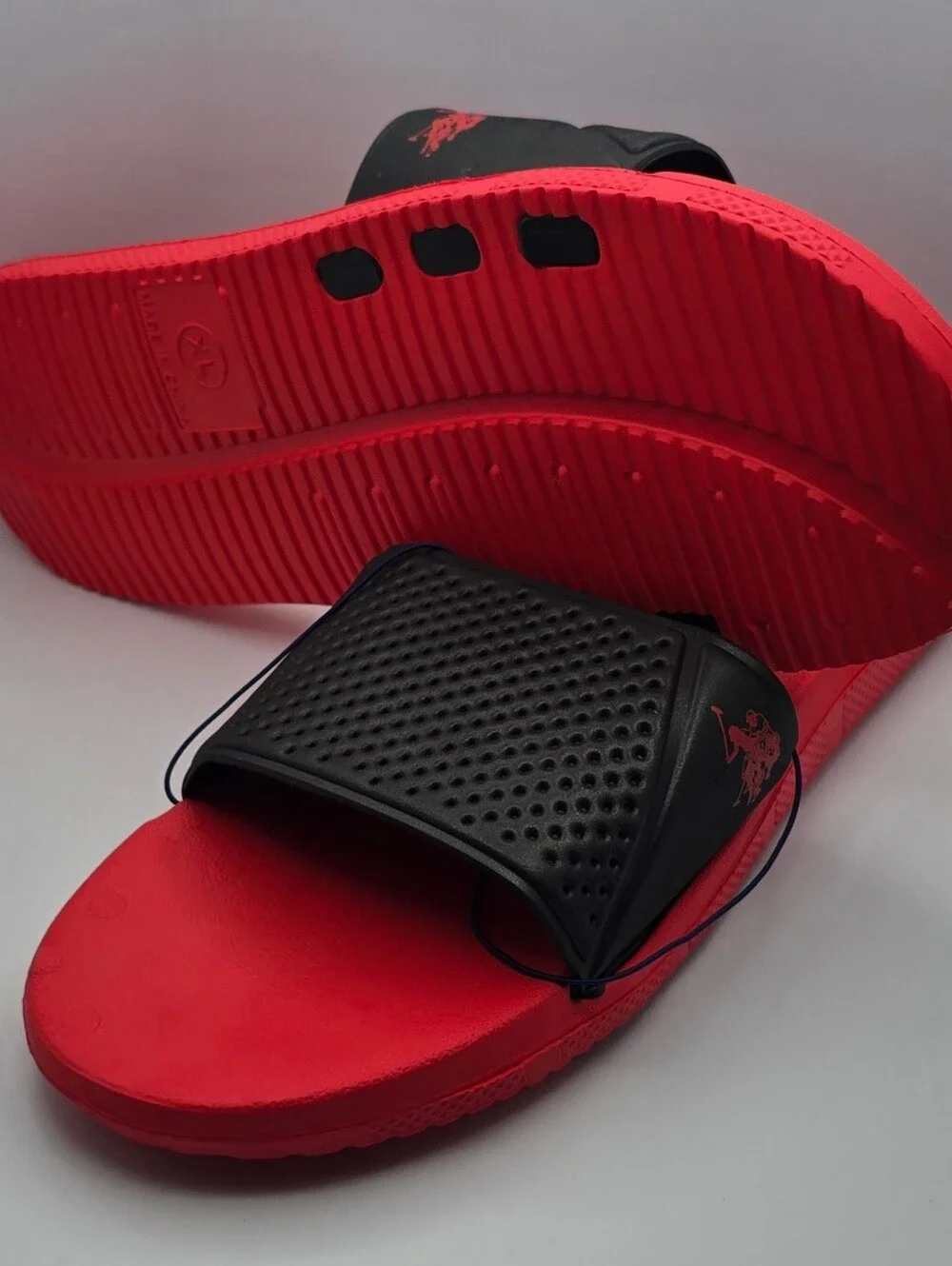 U.S. Polo Assn. Black & Red Slide Sandals 13-14
